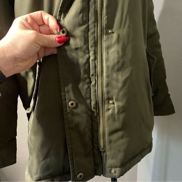 Old Navy Olive Green Jacket Faux fur Hood Utility Crocodile Tears - Picture 10 of 14
